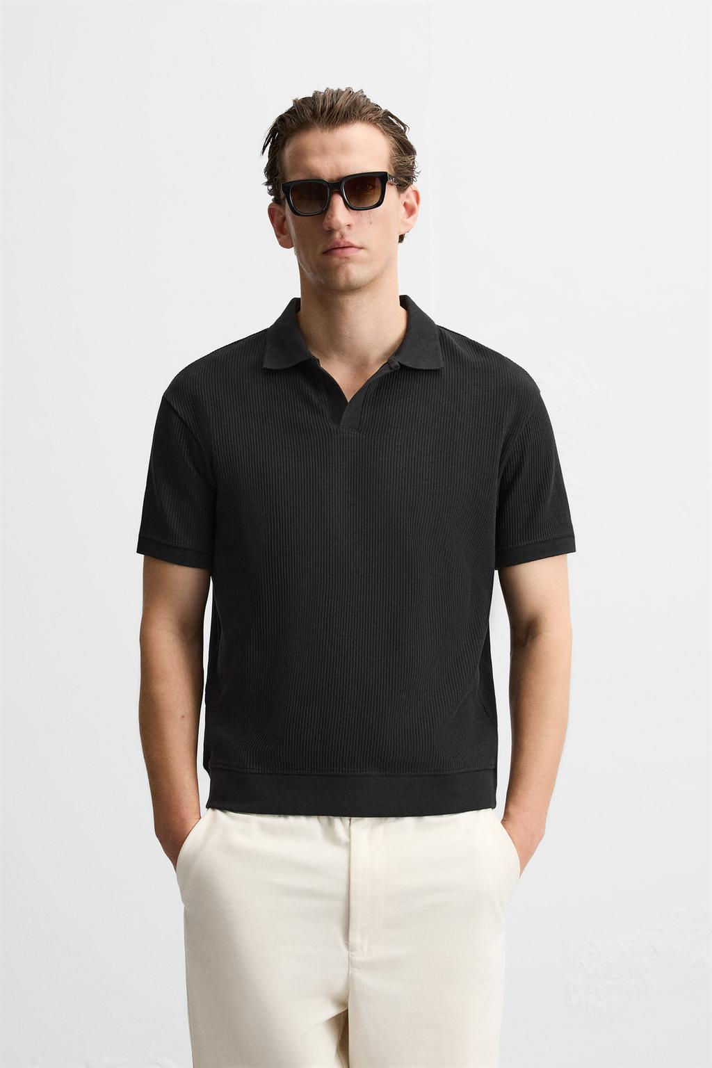 TEXTURED POLO SHIRT WITH RIBBED TRIMS - Zara фото 46