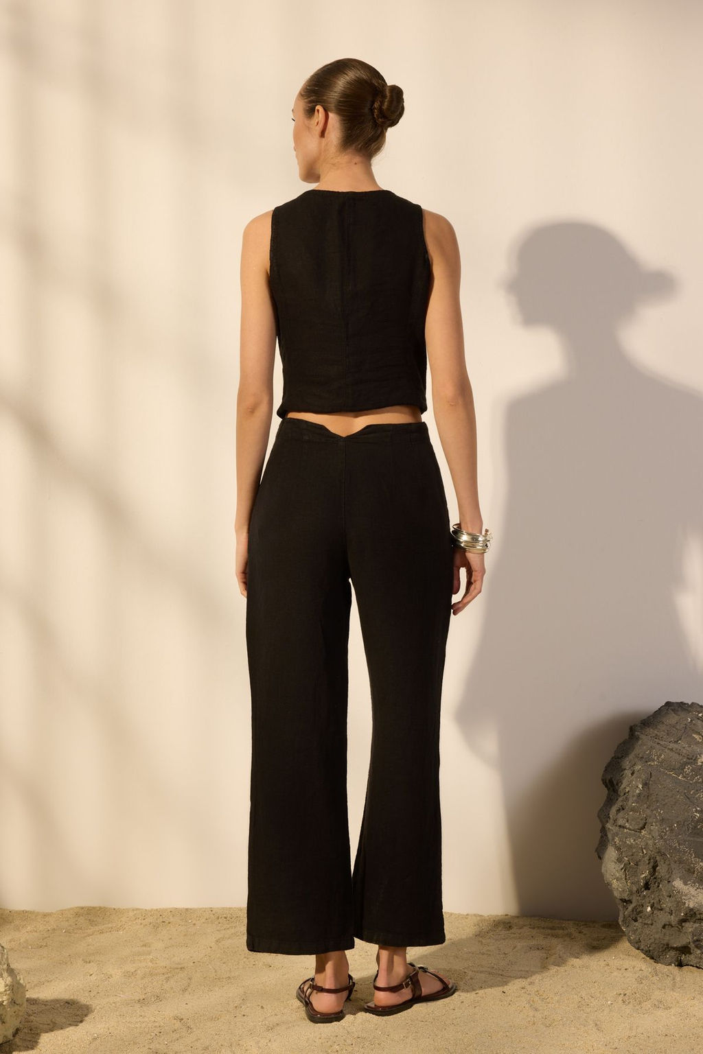 Siyah %100 Keten Yuksek Bel Cep Detayl? Straight Pantolon TWOSS25JE00245 - Trendyolmilla фото 4