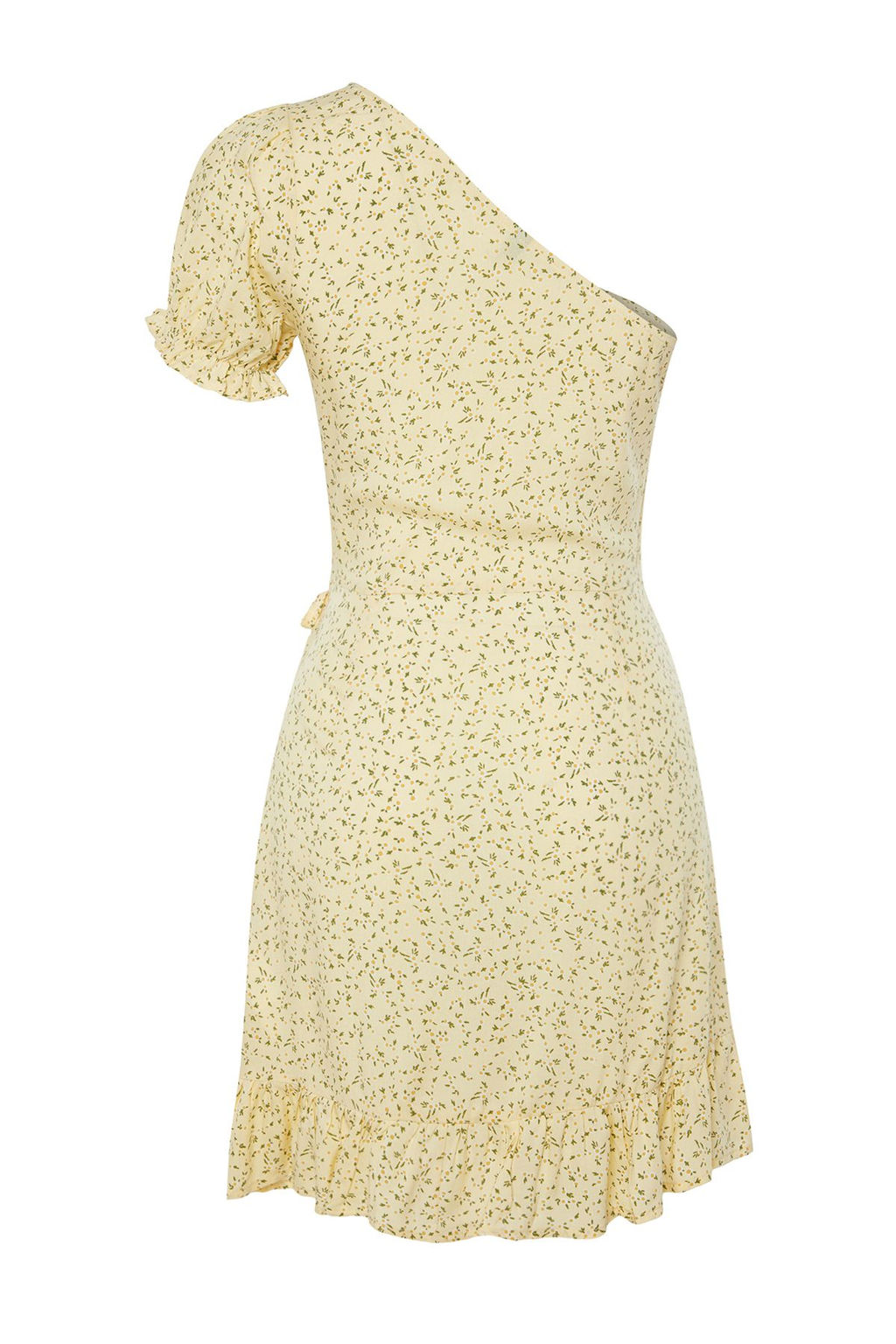 Sar? F?rf?r Etekli Asimetrik Yaka Viskon Mini Dokuma Elbise TWOSS24EL00860