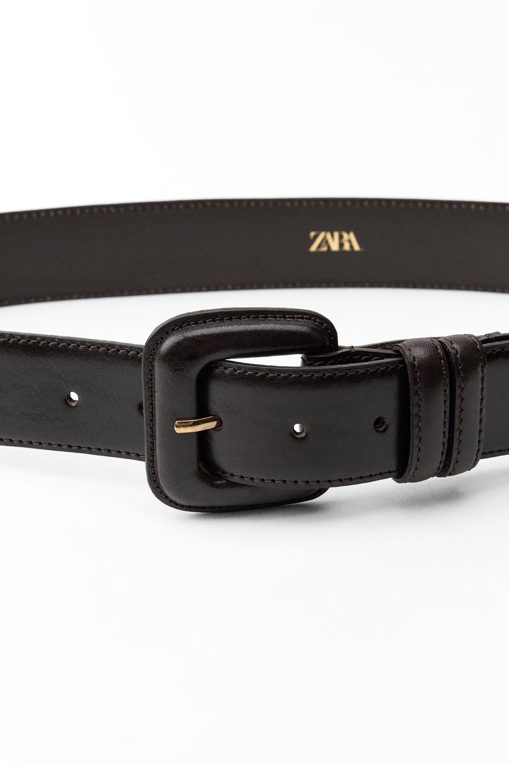 LEATHER BELT WITH SQUARE BUCKLE - Zara фото 2