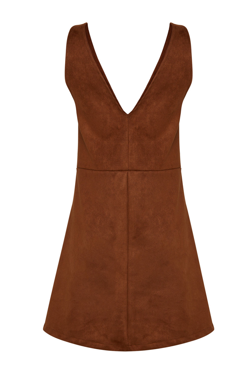Kahverengi V Yaka Jile Suet Mini Orme Elbise TWOAW24EL00543