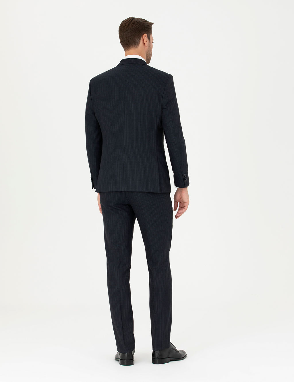 Lacivert Slim Fit _izgili Yelekli Tak_m Elbise