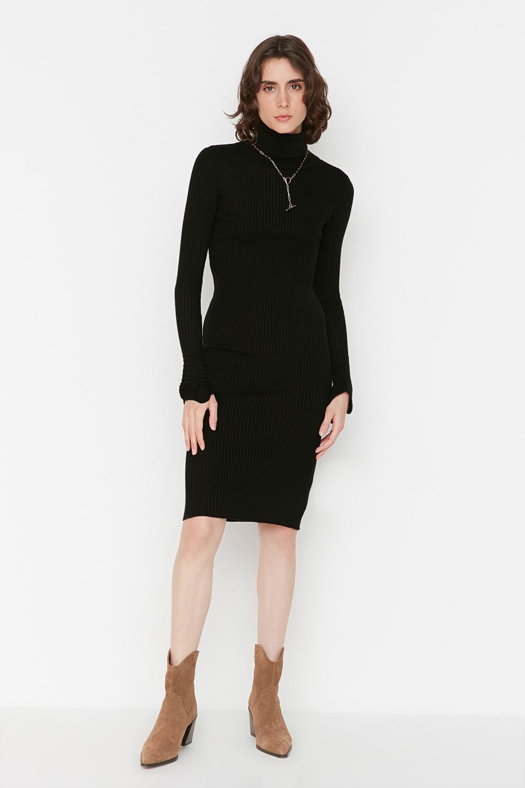 TRENDYOLMILLA Saks Mini Triko Kollar? Volanl? Elbise TWOAW20YN0005