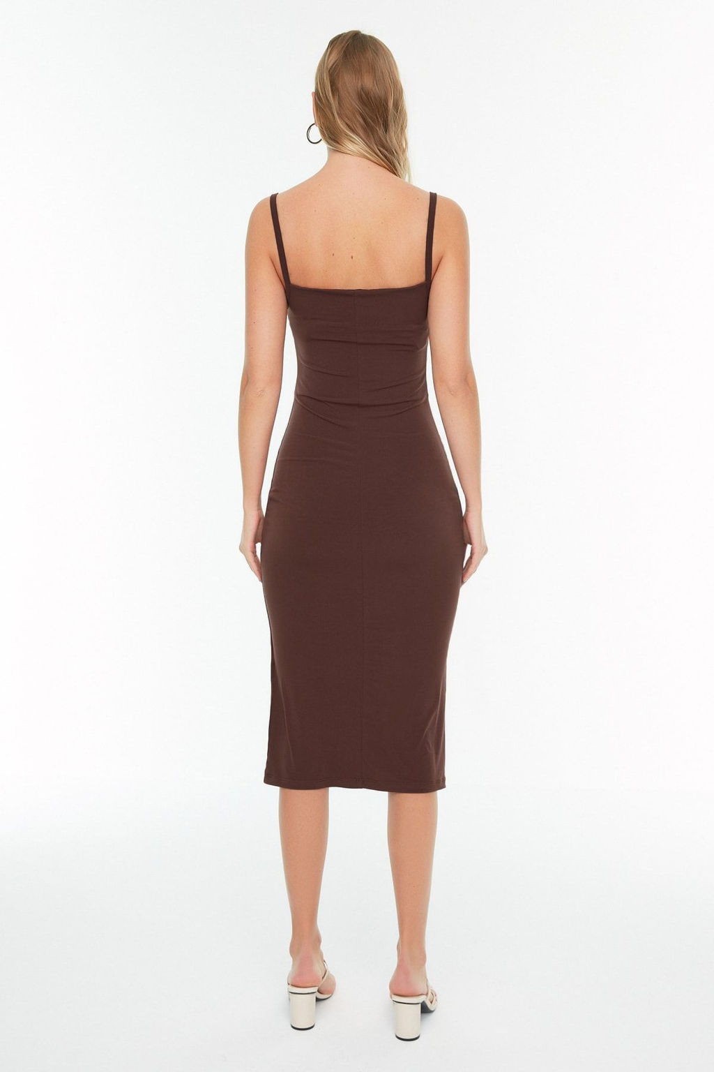 TRENDYOLMILLA Siyah Vucuda Oturan Degaje Yaka Midi Ask?l? Esnek Orme Midi Kalem Elbise TWOSS19AD0020  фото 24