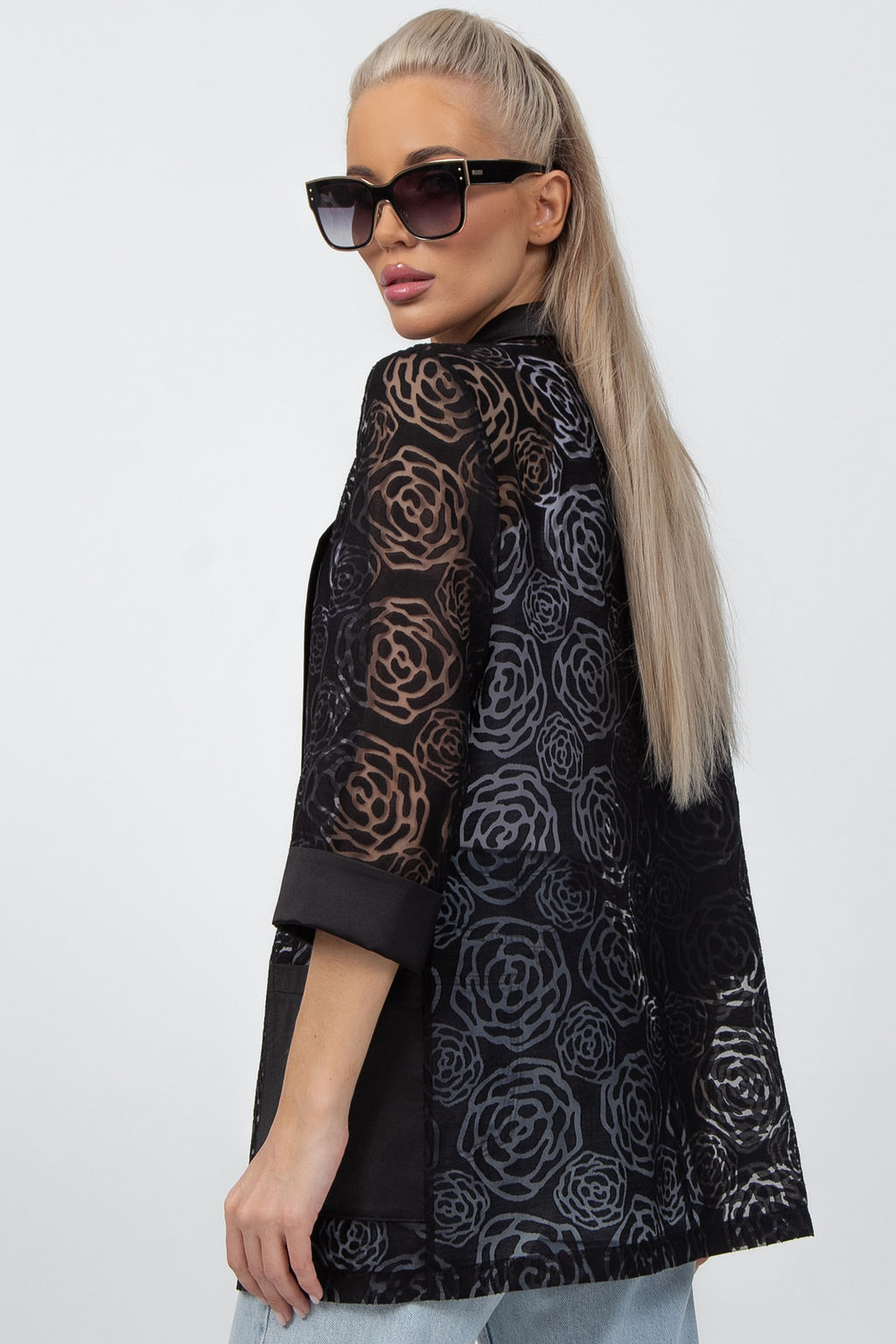 Пиджак Шерри (чёрный/розы) - Эльза фото 8