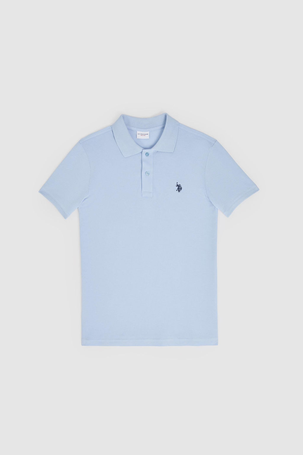 Erkek Slim Fit Polo Yaka A__k Mavi Basic Ti__rt