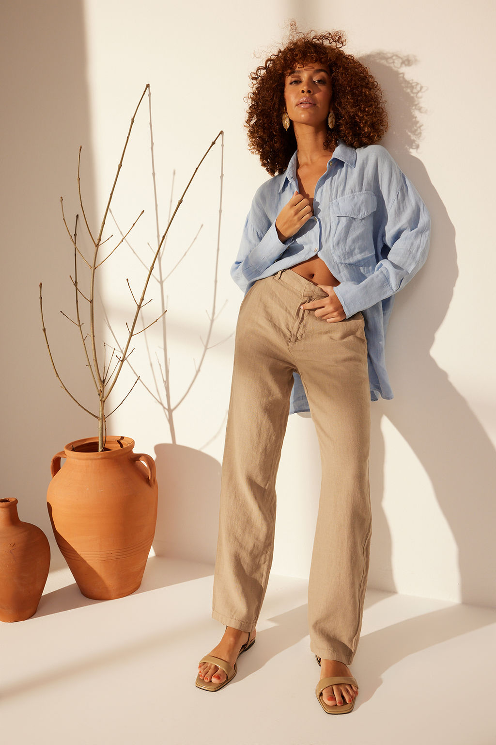 Haki %100 Keten Yuksek Bel Wide Leg Pantolon TWOSS24JE00246 - Trendyolmilla фото 15