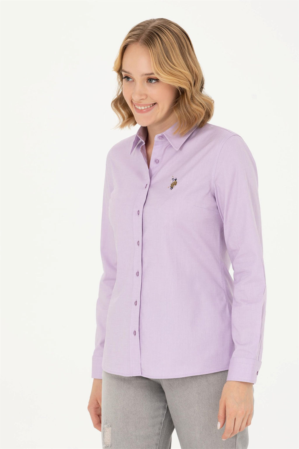 Женская сиреневая базовая рубашка с длинным рукавом - U.s. polo assn фото 8