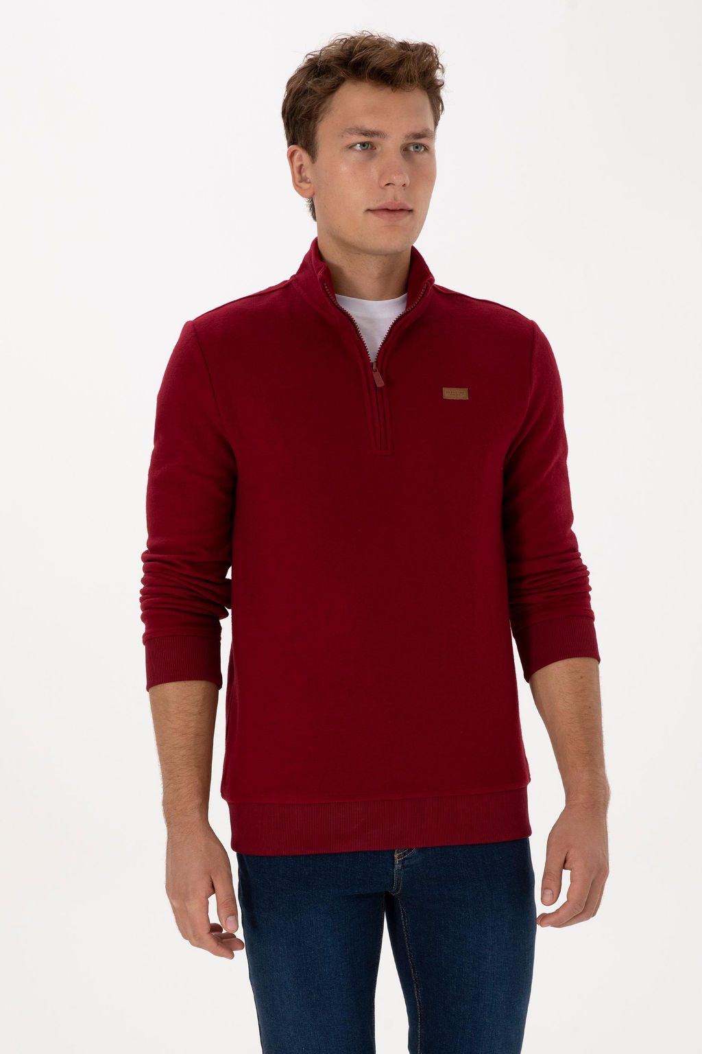 Erkek Regular Fit Yar_m Fermuarl_ Bordo Basic Sweatshirt - U.s. polo assn фото 3