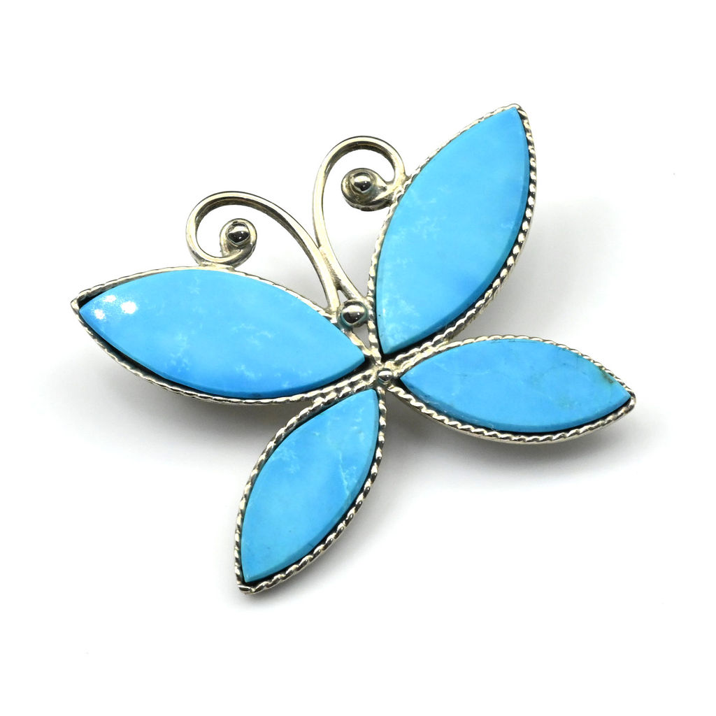 Брошь бирюза (имитация) " Мотылек " 34*25мм.