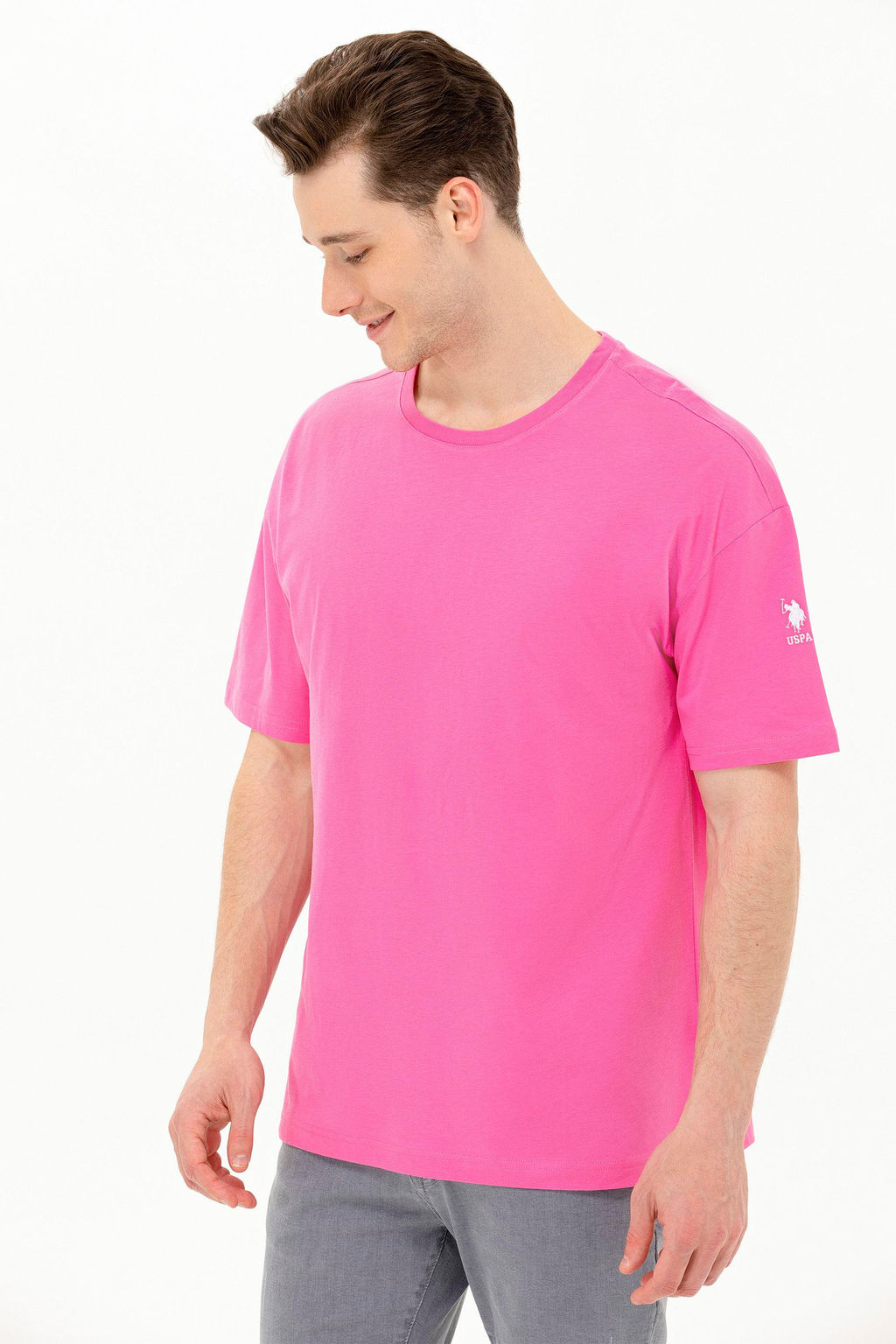 U. S. Polo Assn Мужская розовая футболка оверсайз с круглым вырезом - U.s. polo assn фото 4