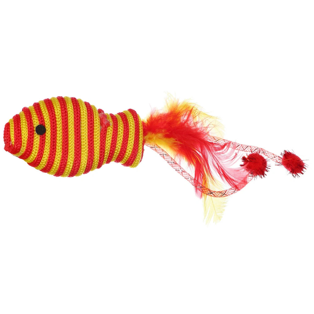 Цена за 6 шт. Игрушка - рыбка для кошек "ИГРУЛИК", с перышками, цвет синий и желтый, 18,5*4,5см