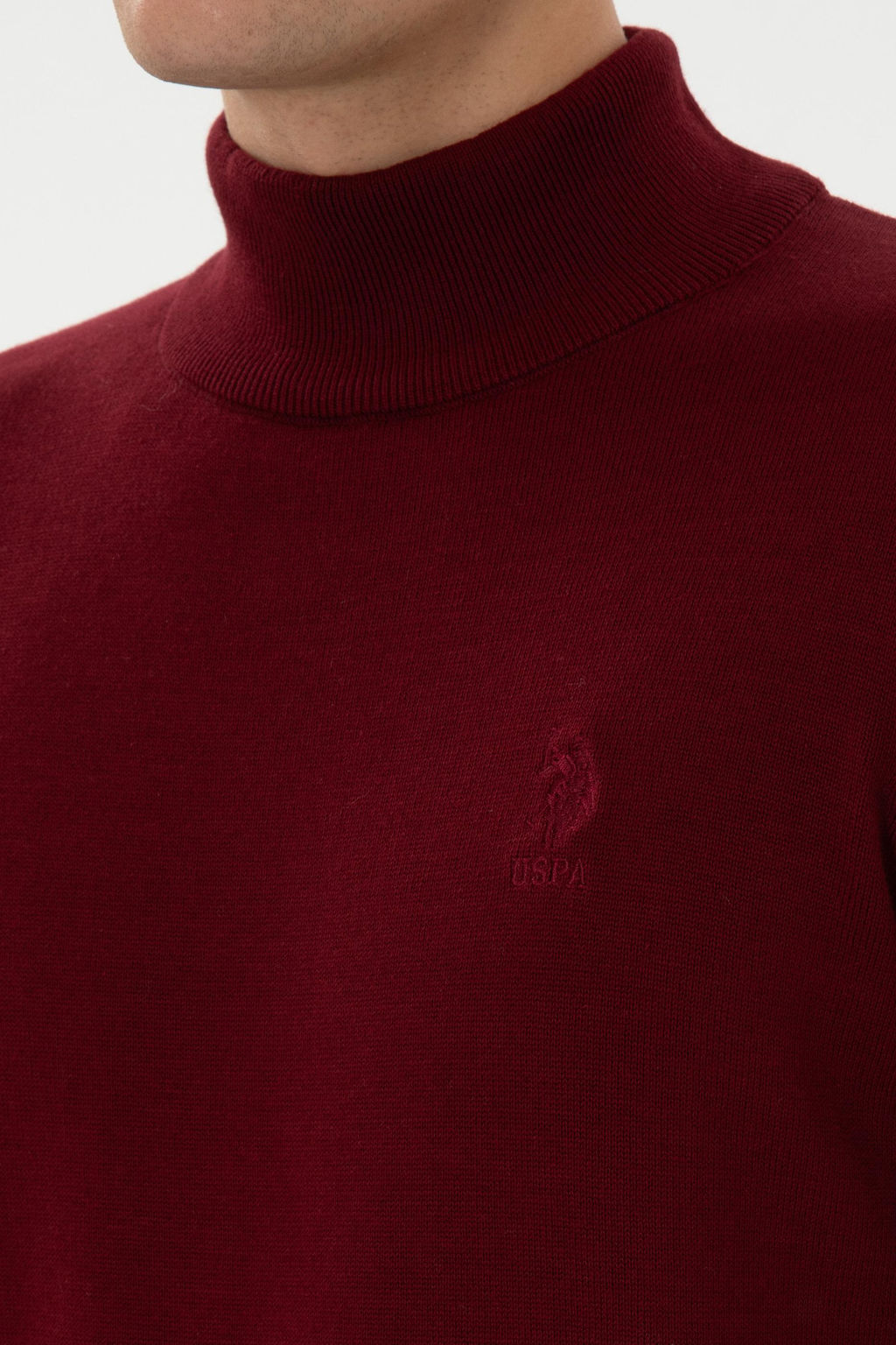 Erkek Slim Fit Yar_m Bo_azl_ Bordo Basic Kazak - U.s. polo assn фото 7