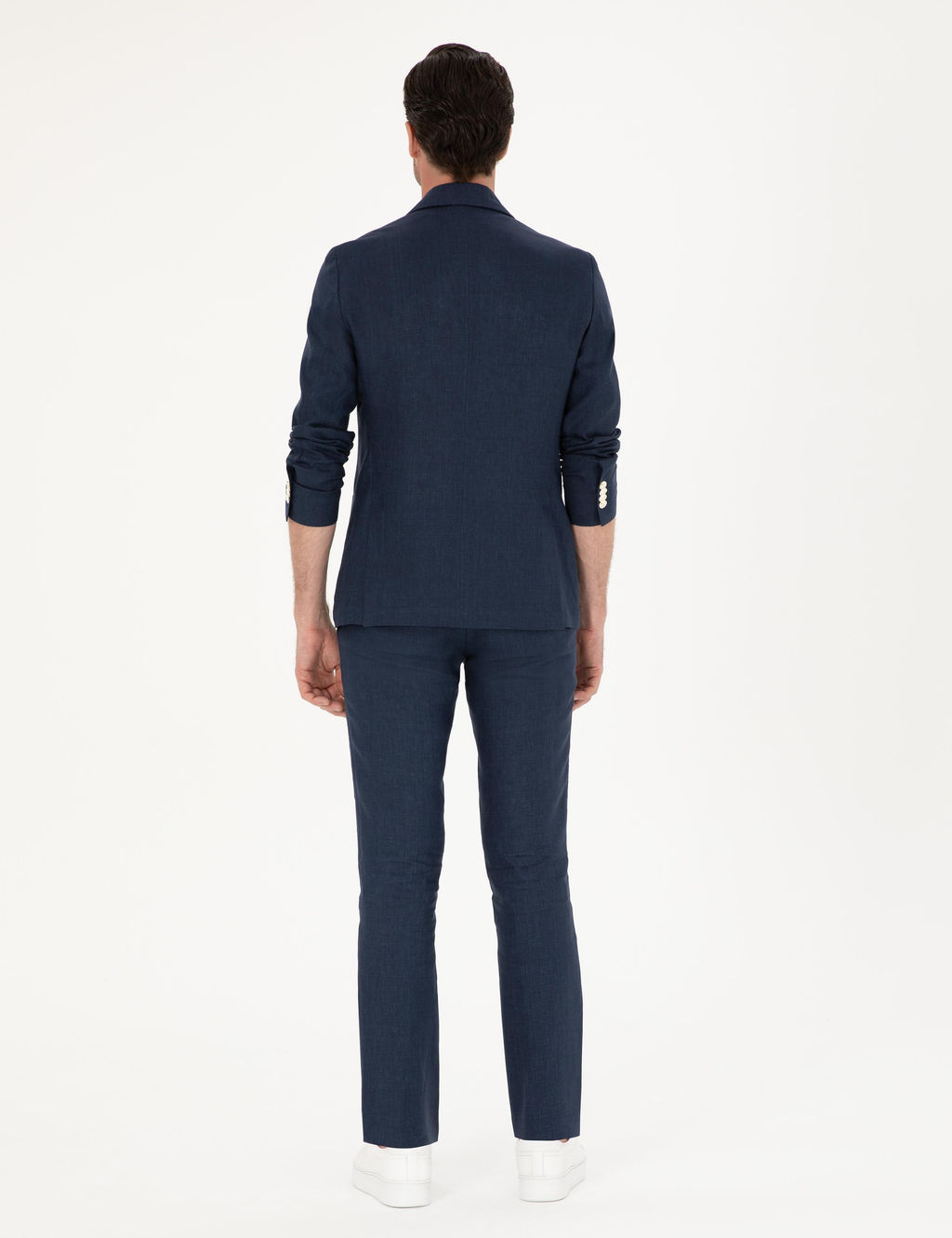 Lacivert Slim Fit %100 Keten Pantolon