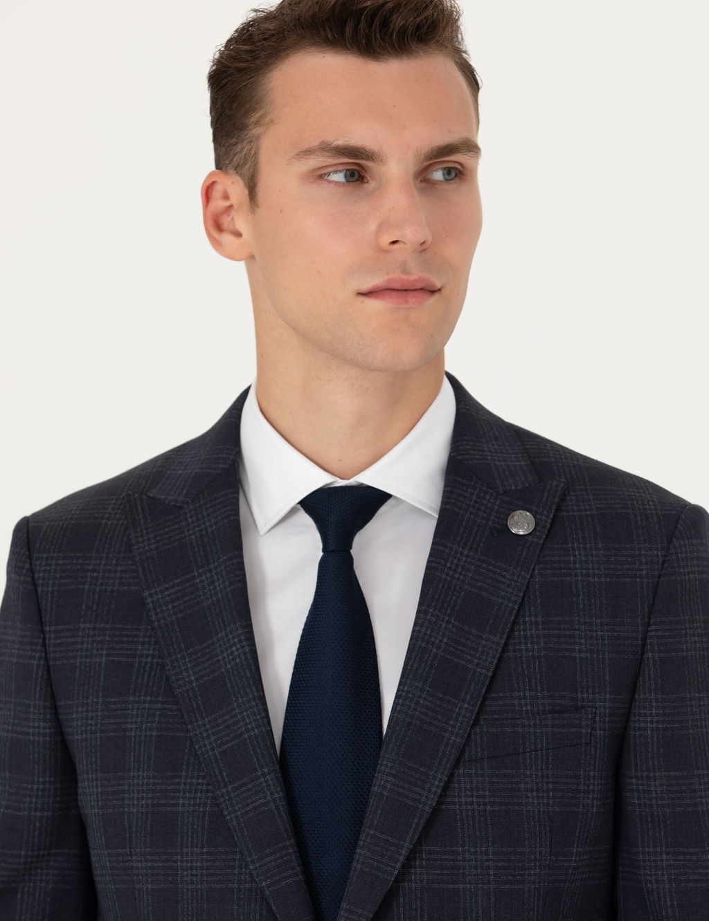Lacivert Ekose Ekstra Slim Fit Y_n Kar___ml_ Tak_m Elbise