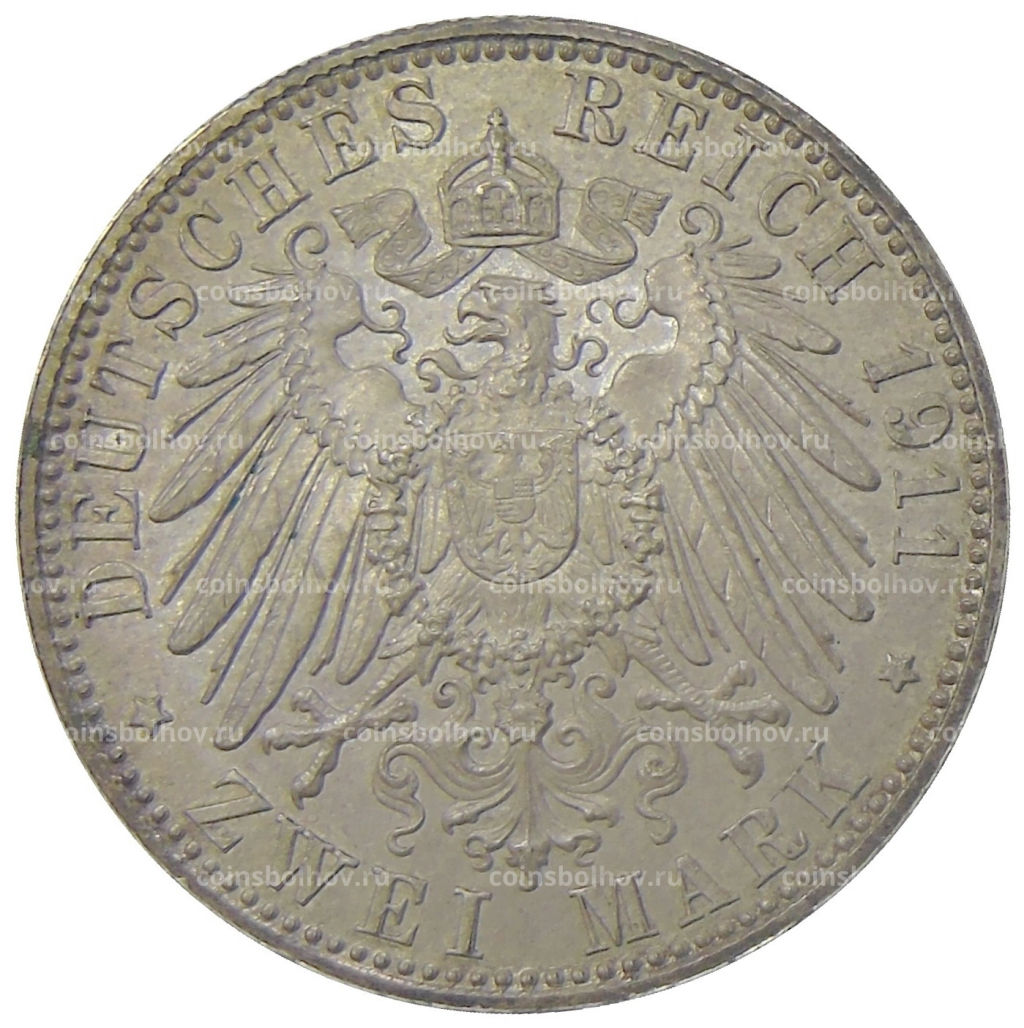 2 марки 1911 года D Германия (Бавария) 90 лет со дня рождения Луитпольда Баварского