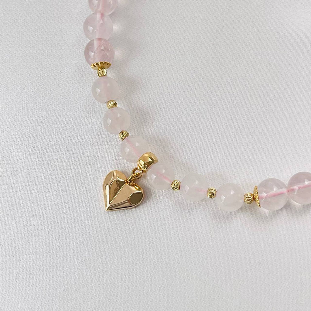 Бусы из Розового кварца и Лунного камня с подвеской Сердце - Радуга самоцветов фото 2