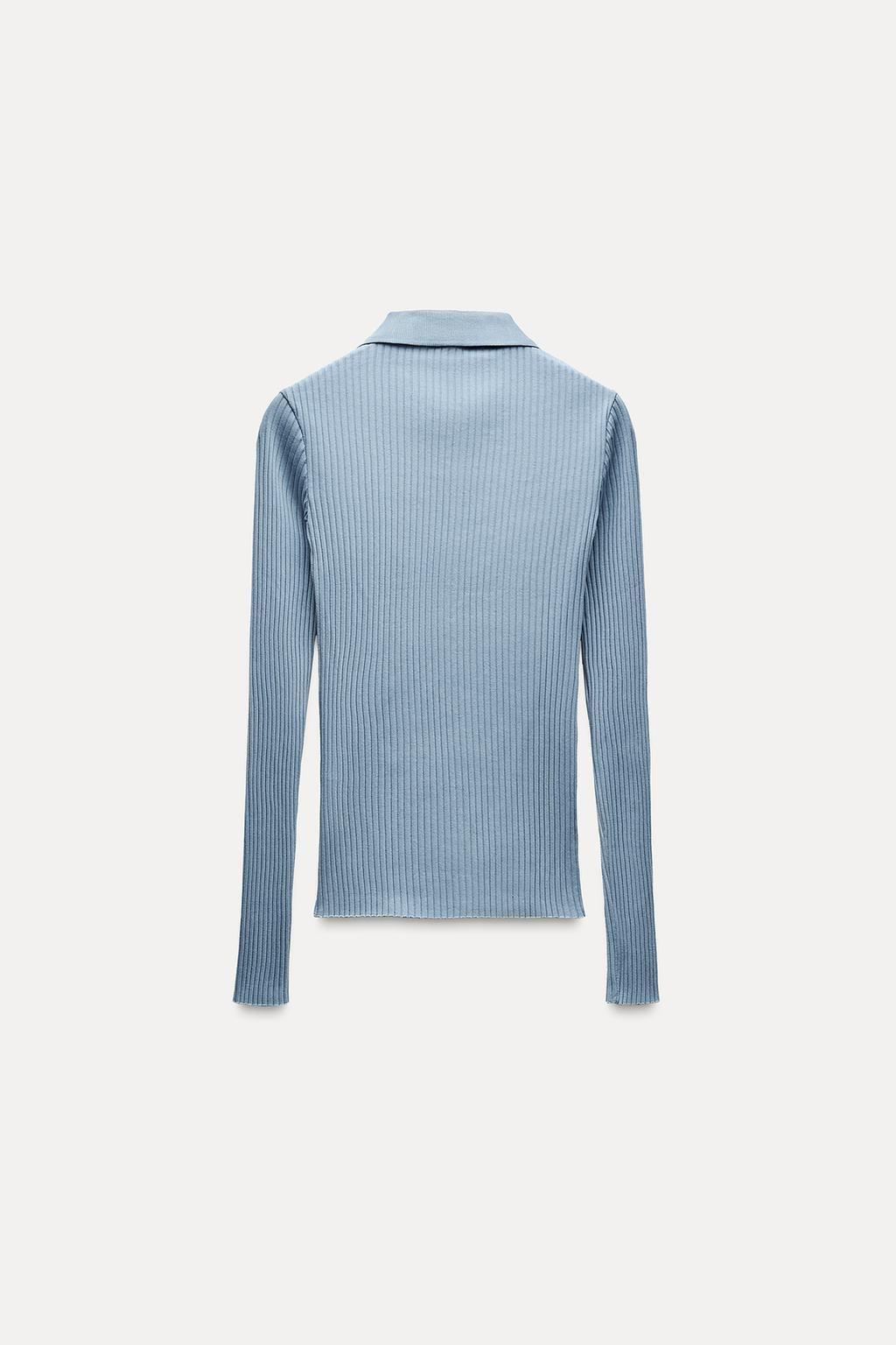 RIBBED POLO NECK T-SHIRT - Zara фото 6
