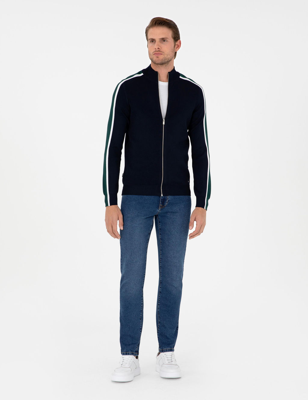 Lacivert Slim Fit Y_n Kar___ml_ Fermuarl_ Triko H_rka - Pierre cardin фото 4