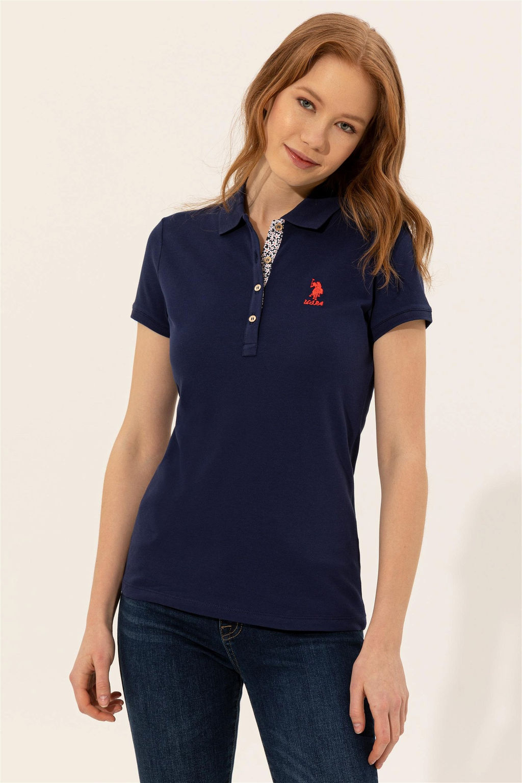 U. S. Polo Assn Женская темно-синяя базовая футболка с воротником-поло - U.s. polo assn фото 7