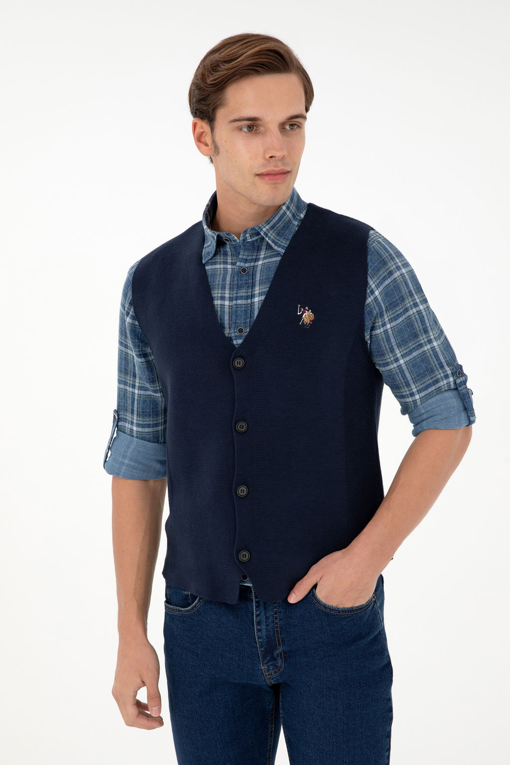 Мужской темно-синий трикотажный кардиган Неожиданная скидка в корзине - U.s. polo assn фото 17