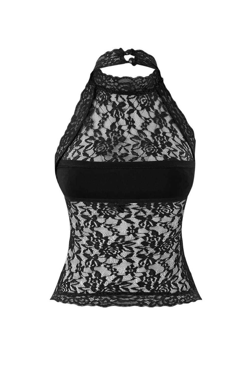 Siyah Dantel Yar?m Astarl? Halter Yaka Party Bluz TPRSS26BZ00003