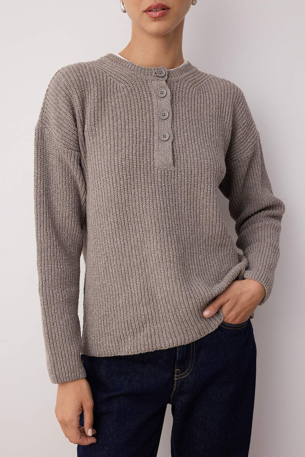 More Sustainable Lacivert Pamuklu Genis Kal?p Dugmeli Triko Kazak TWOAW26KZ00117 - Trendyolmilla фото 7