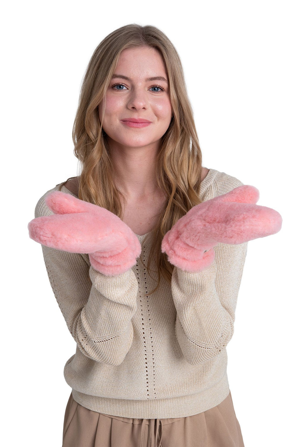 Варежки меховые на резинке ВАНИЛЬ - Woollamb фото 24