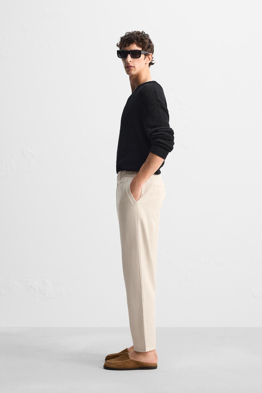 TEXTURED COTTON - LINEN TROUSERS - Zara фото 4