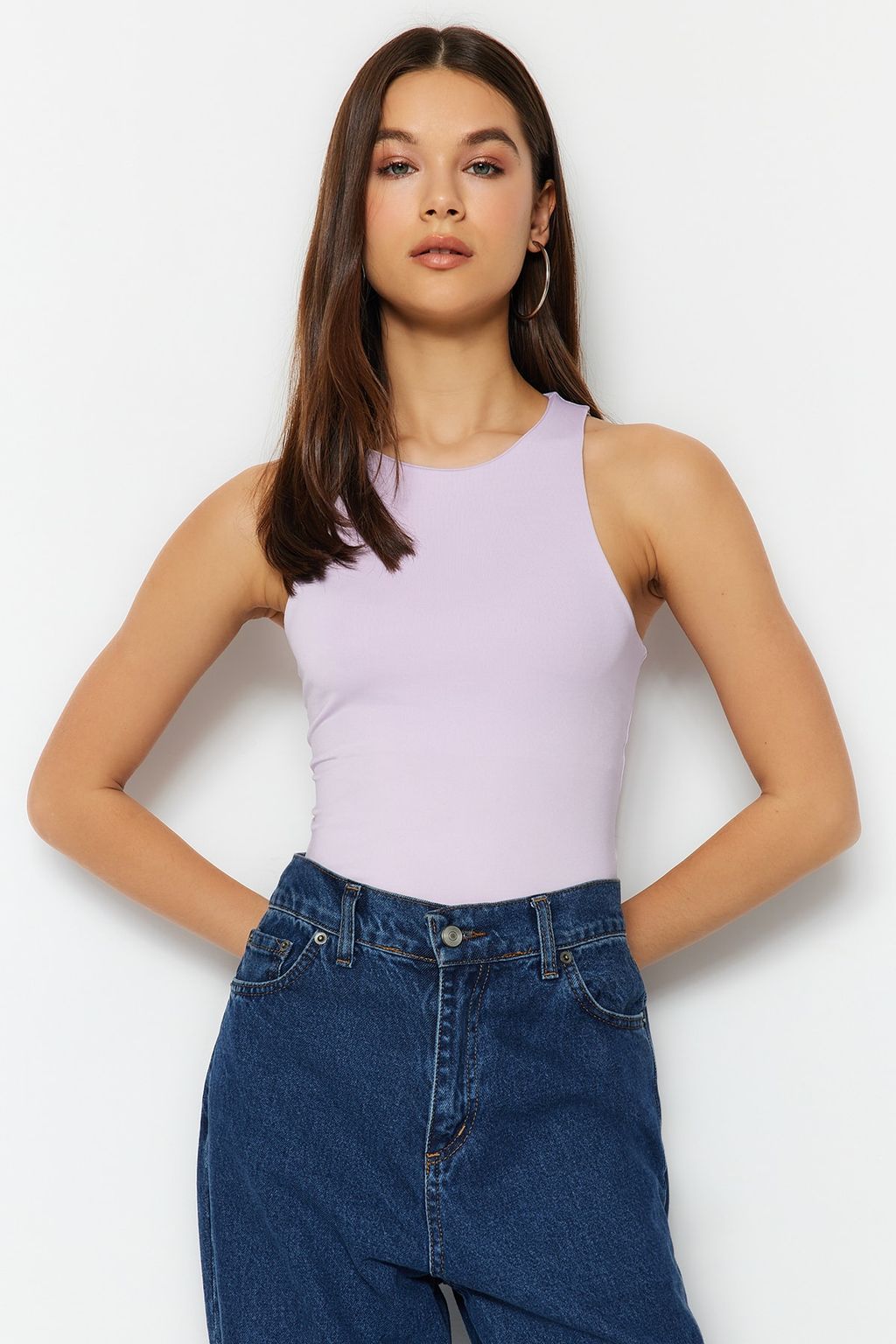 Lila Halter Yaka Vucuda Oturan Esnek Alttan C?tc?tl? Orme Body TWOSS20BD0044