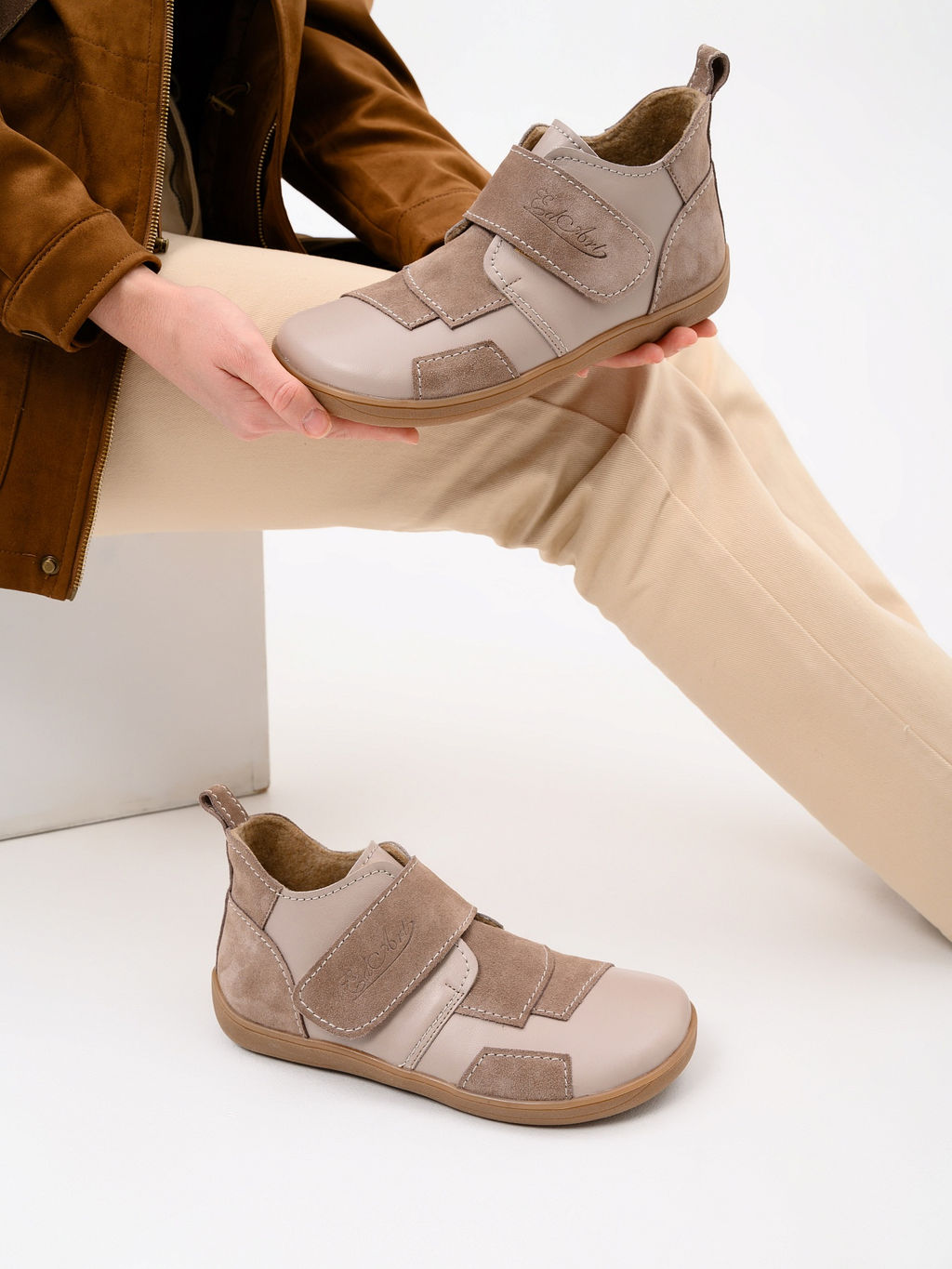 Босоногие ботинки 206.NATAbr.Визон+капучино замша/мех