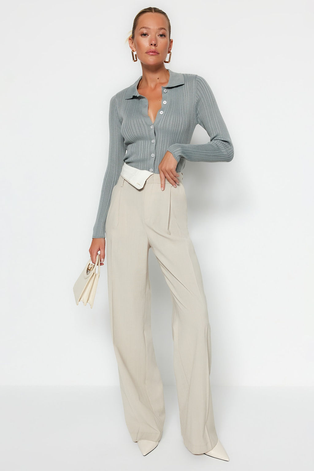 Mint Merserize Gorunumlu Fitilli Polo Yaka Triko H?rka TWOAW20HI0070