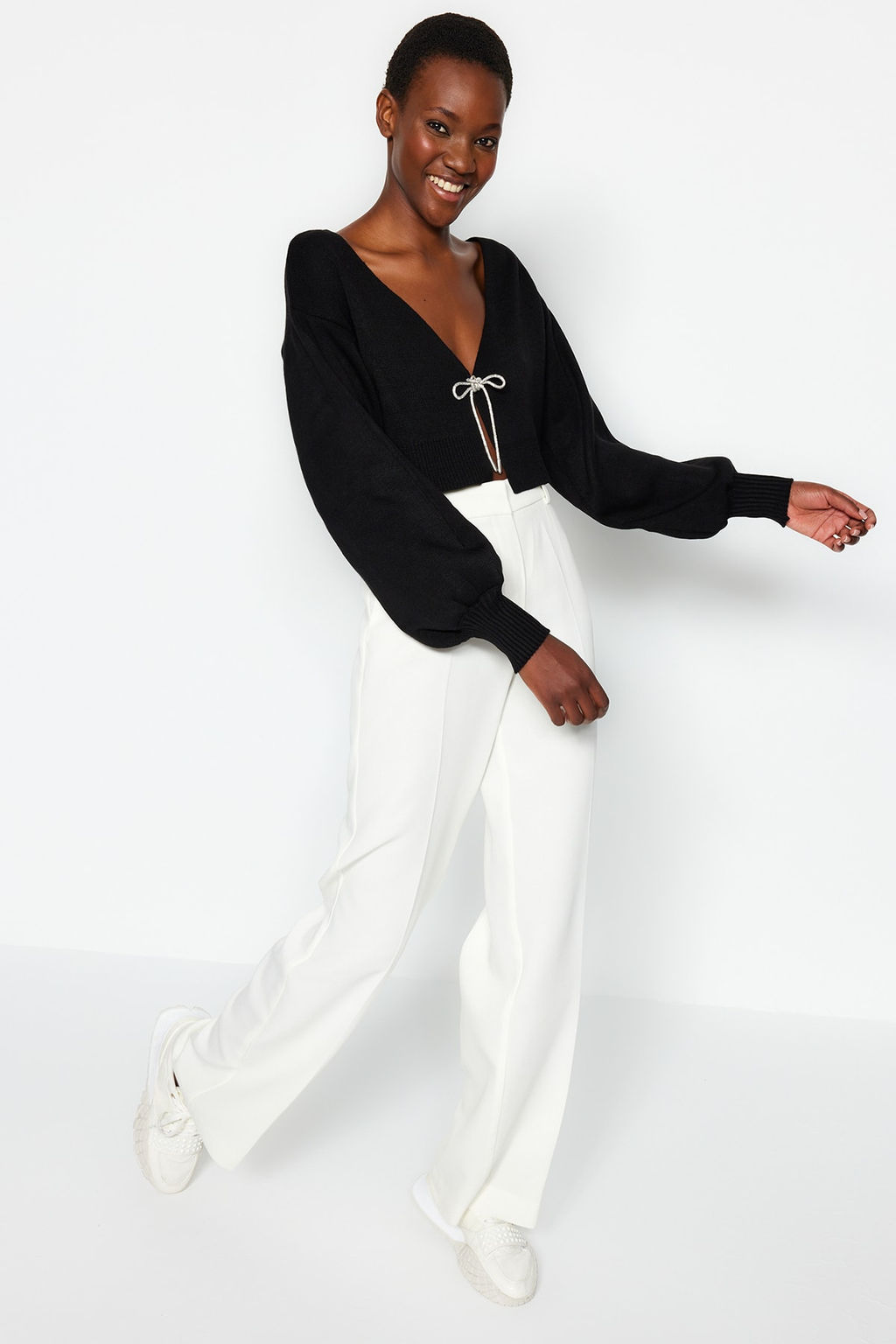 Siyah Super Crop Basic Fiyonklu Triko H?rka TWOAW24HI00315