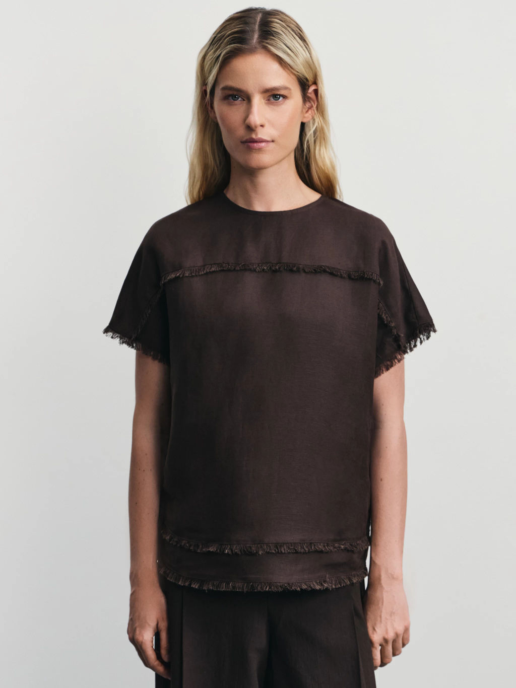 Блузка из вискозы и льна с бахромой / Zarina  фото 3