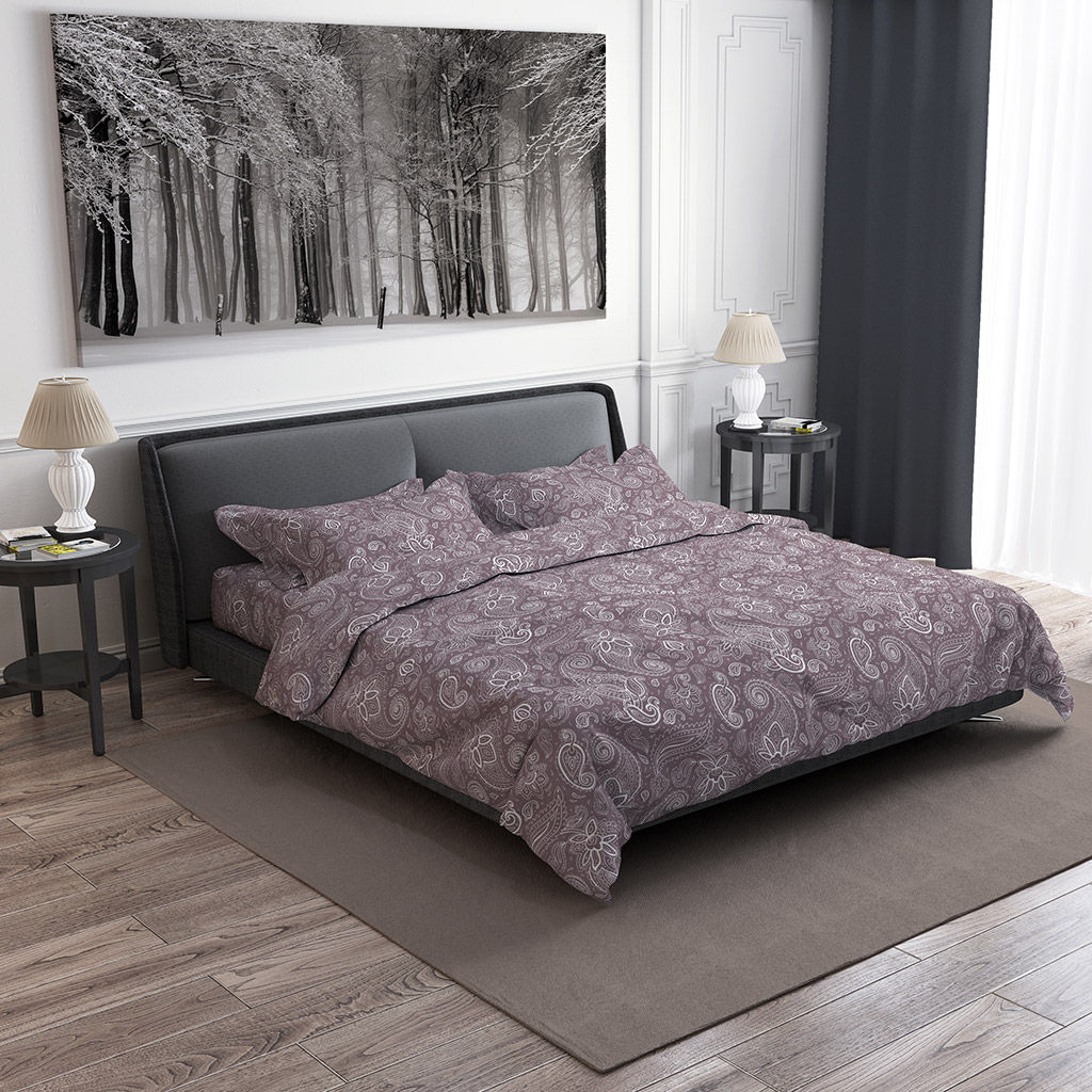 Постельное белье, комплект 1,5 спальный "Восточные огурцы, коричневый", 4 предмета: пододеяльник 145х215см, простыня классическая 150х220см, 2 наволочки 70х70см с клапаном-запахом, бязь "Комфорт" 121г/м2, хлопок 100%, упаковка "классическая" ПВХ 32х4