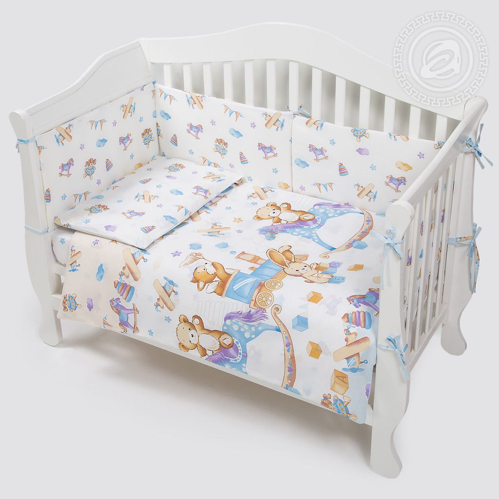 Детство Набор для новорожденных Детство/Борта:6шт; Подушка:1 шт-40*60; Наволочка(клапан):1шт.-40*60; Простыня на резинке:1шт.-120*60; Одеяло:1шт.-110*90; Пододеяльник:1шт.-110*90 Набор в кроватку (бязь)