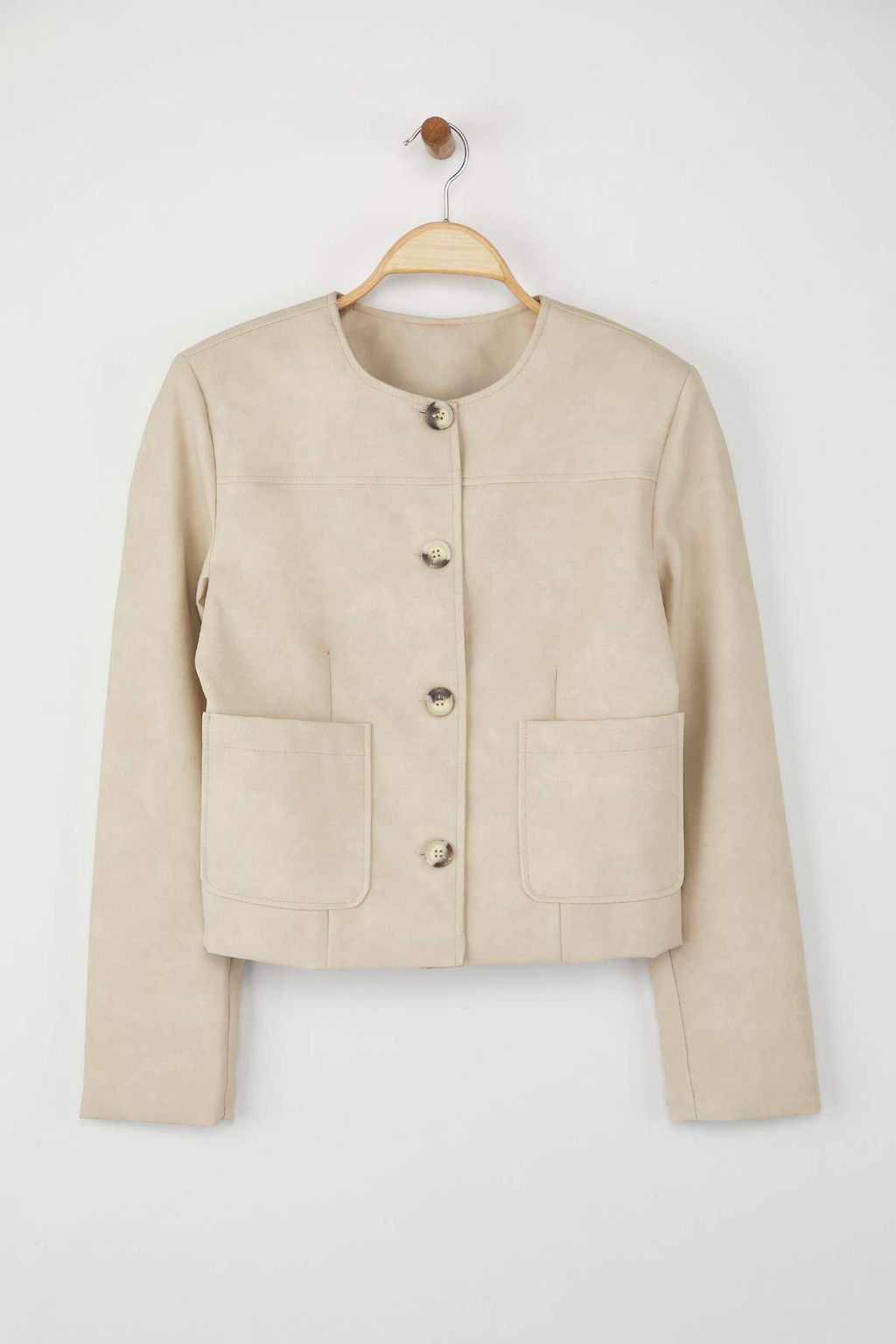 Tas Dugmeli Cep Detayl? Eskitme Gorunumlu Dokuma Suni Deri Ceket TWOAW26CE00018 - Trendyolmilla фото 5