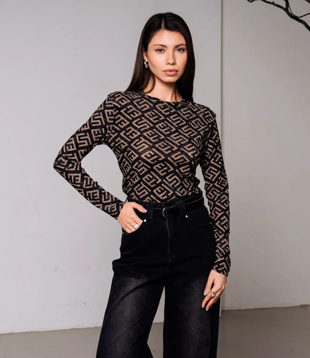 Лонгслив #КТ5930-8, чёрный,бежевый - Dommod фото 2