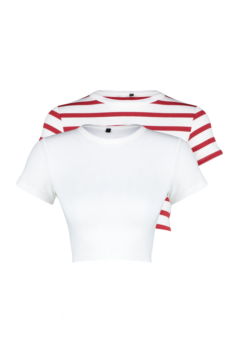 Premium Ekru-K?rm?z? Ekru Cizgili 2li Paket Viskoz Crop Esnek Orme Bluz TWOSS23BZ00194