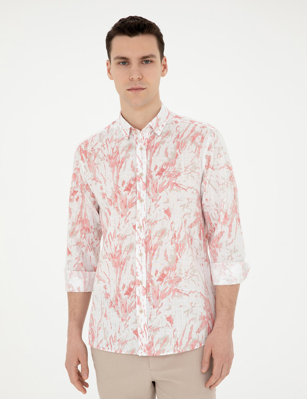 Рубашка Pierre Cardin Regular Fit с длинным рукавом розовая
