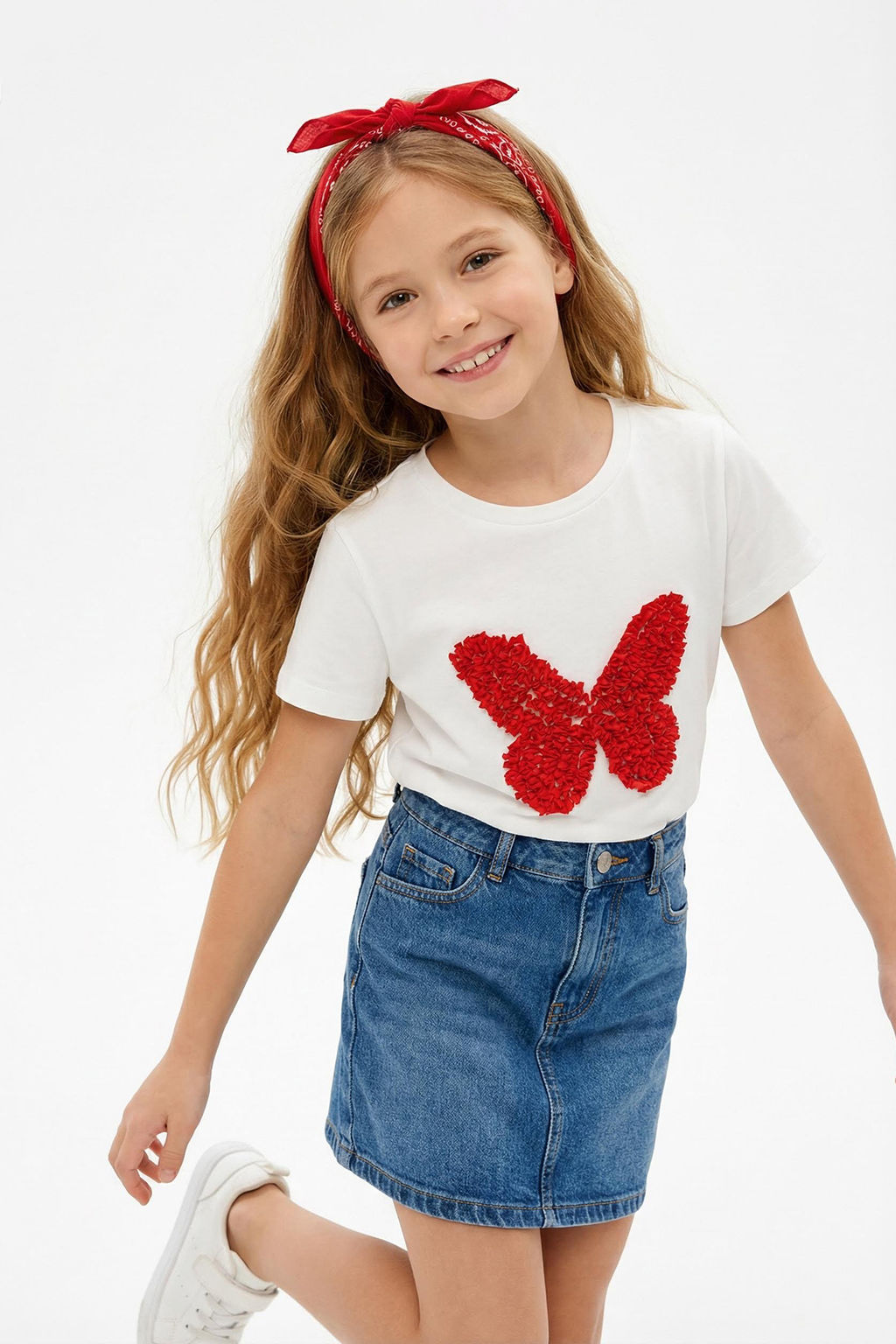 Ekru K?z Cocuk %100 Pamuk Kelebek Desenli Regular/Normal Kal?p K?sa Kol Orme T-Shirt TKDSS25TS00035 - Trendyolmilla фото 7