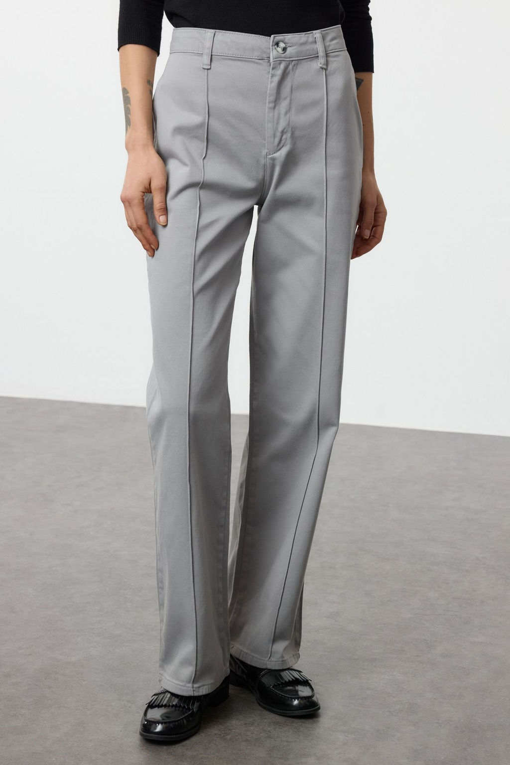 Gri Dikis Detayl? Yuksek Bel Wide Leg Pantolon TWOAW25JE00246