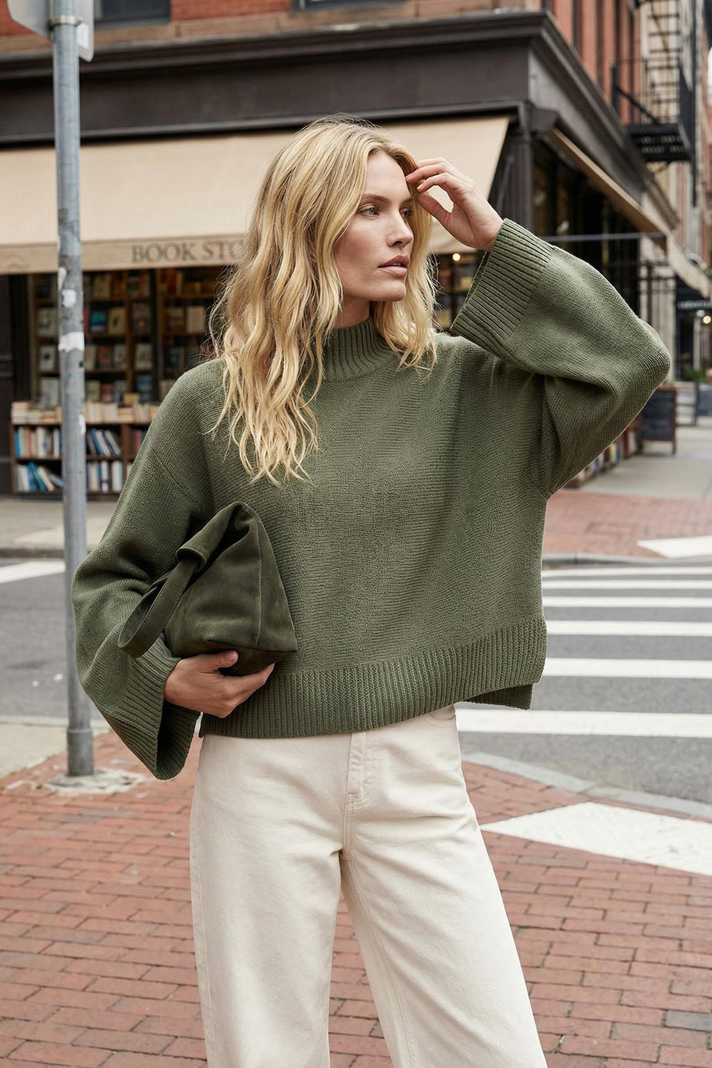 Yesil Genis Kal?p Ispanyol Kol Triko Kazak TWOAW23KZ01838