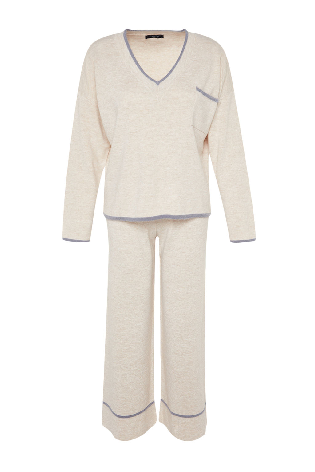 Bej Genis Kal?p Tuylu Iplik Triko Alt-Ust Tak?m TWOAW24AU00099