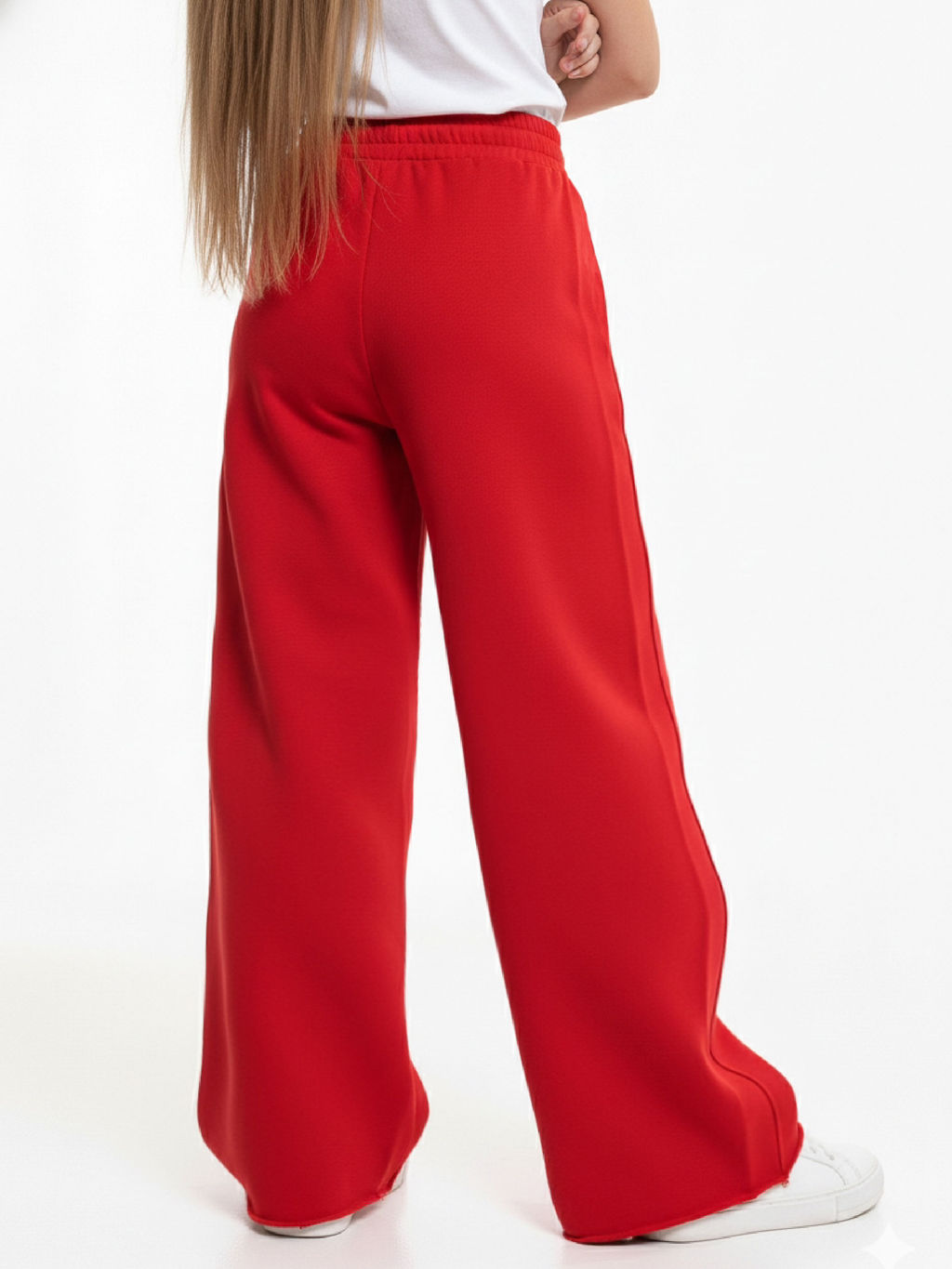 Брюки из футера для девочки с лампасом 22-5698 красный - Mini maxi фото 2