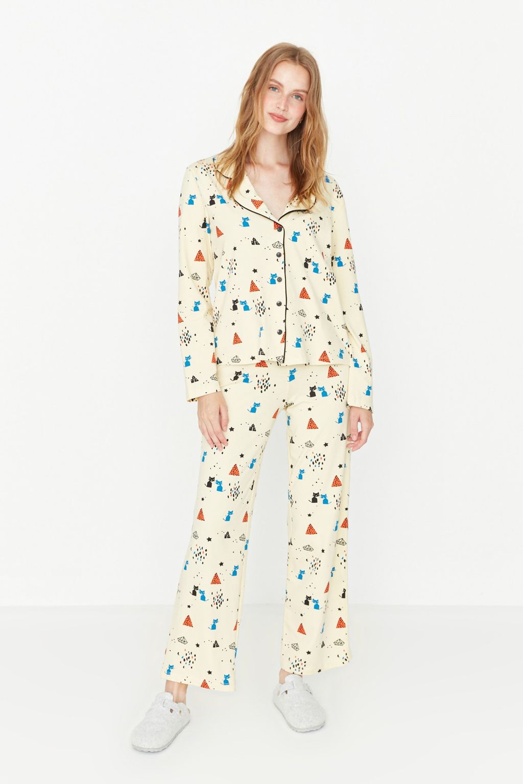 Trendyolmilla Cok Renkli %100 Pamuklu Desenli Orme Pijama Tak?m? THMAW21PT0084