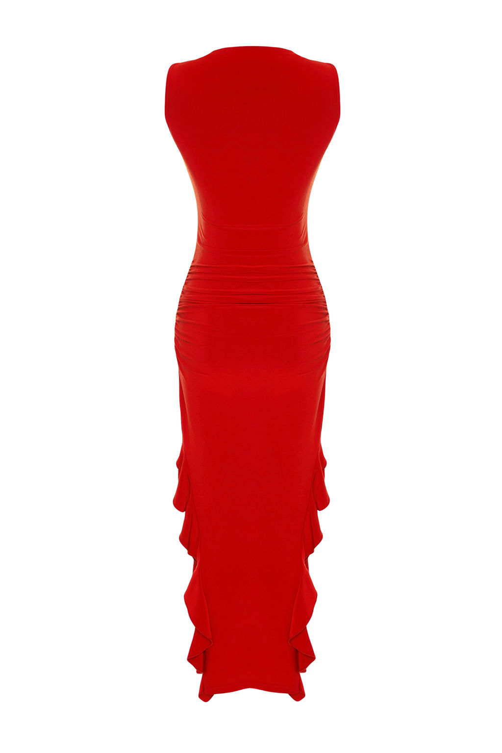 TRENDYOLMILLA Siyah Bodycone S?f?r Kol Y?rtmacl? F?rf?r Detayl? Esnek Kal?n Sandy Maxi Kalem Elbise TWOSS24EL00688  фото 17