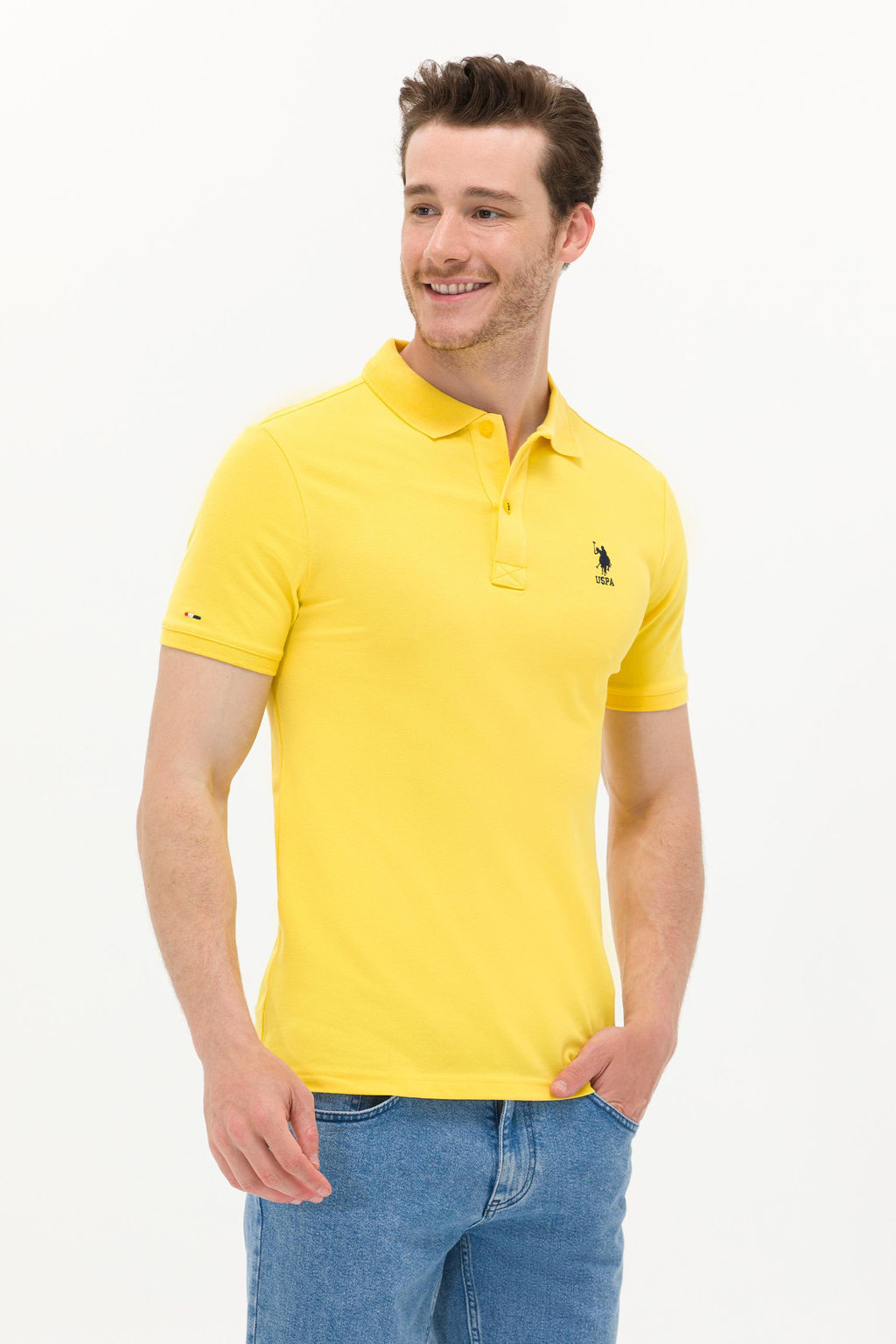 Мужская темно-желтая базовая футболка с воротником поло - U.s. polo assn фото 2
