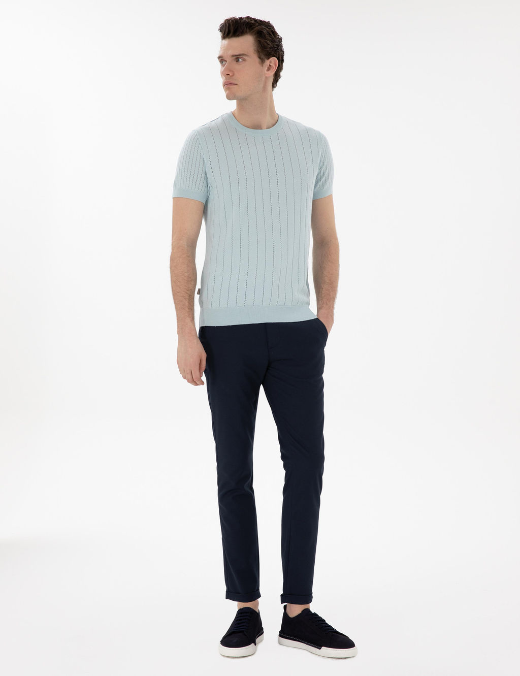 Su Ye_ili Keten Kar___ml_ Regular Fit Bisiklet Yaka Triko Ti__rt - Pierre cardin фото 4