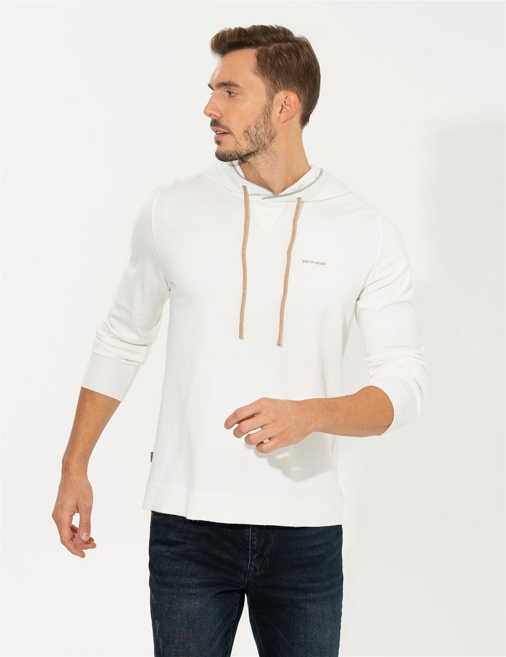 Ekru Slim Fit Kapi_onlu Triko Kazak - Pierre cardin фото 3